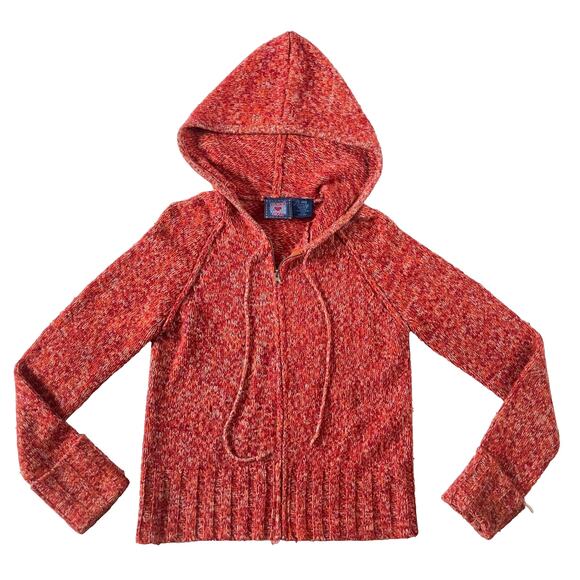 Next Era Sweaters - Y2K Women’s Knit Hoodie Red Heather Full Zip Hooded Size L Vintage Boho Girly